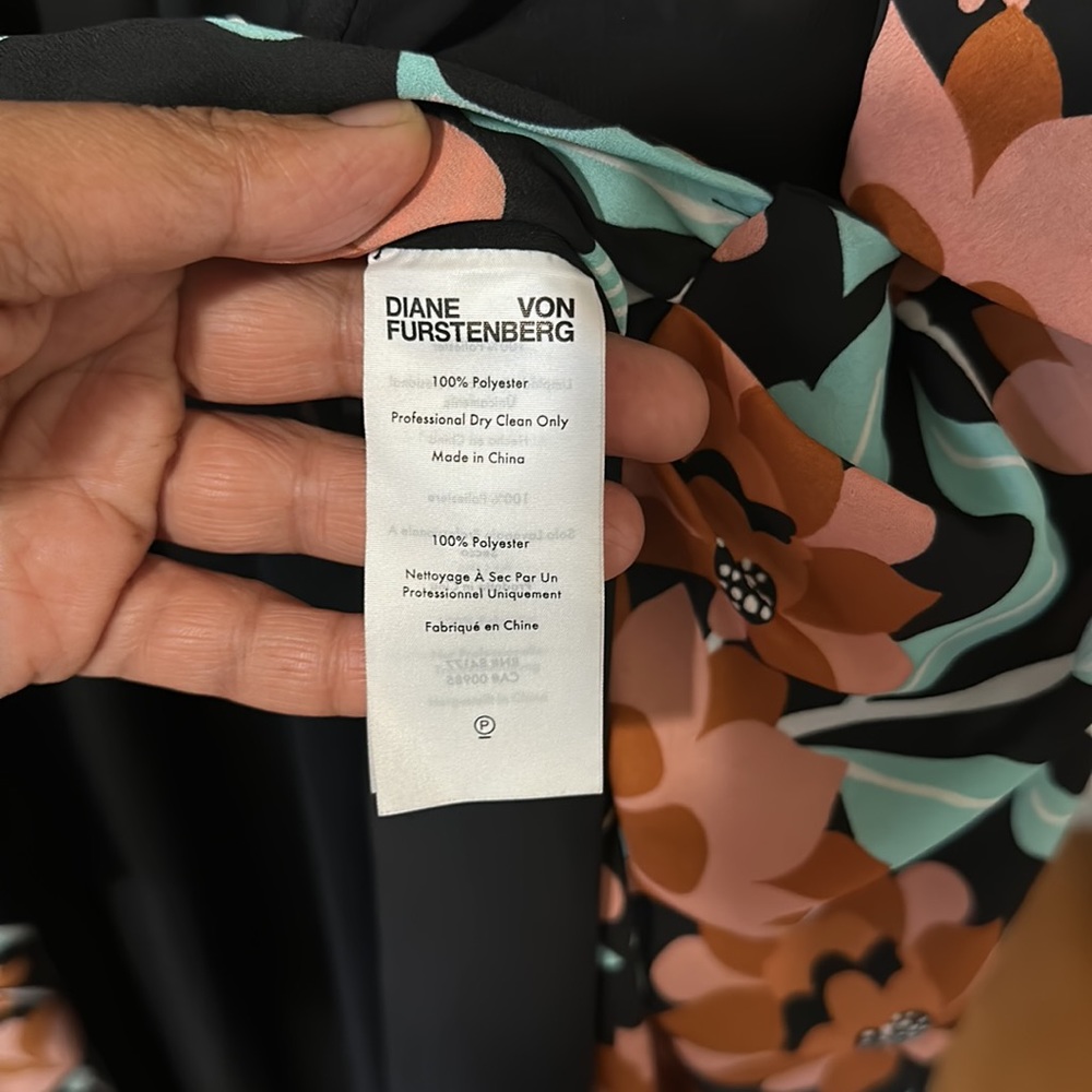 Diane Von Furstenberg Floral Wrap Dress - Black, Orange, Green - Picture 6 of 10